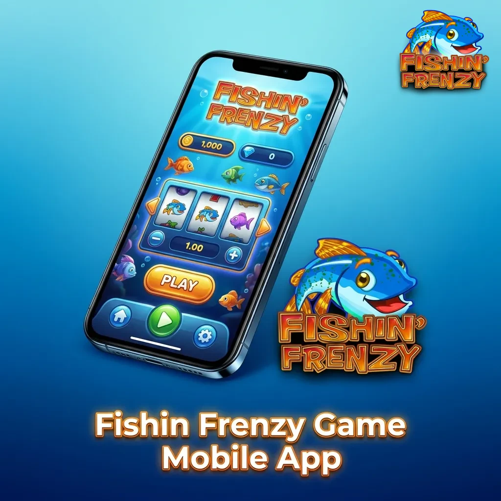 Fishin Frenzy mobile casino app interface showing gameplay and login features on smartphone screen