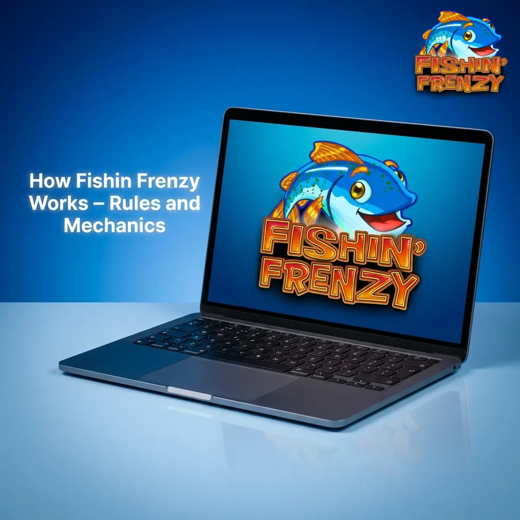 Colorful fishing-themed slot machine reels showing symbols including fisherman wild and scatter icons on digital display