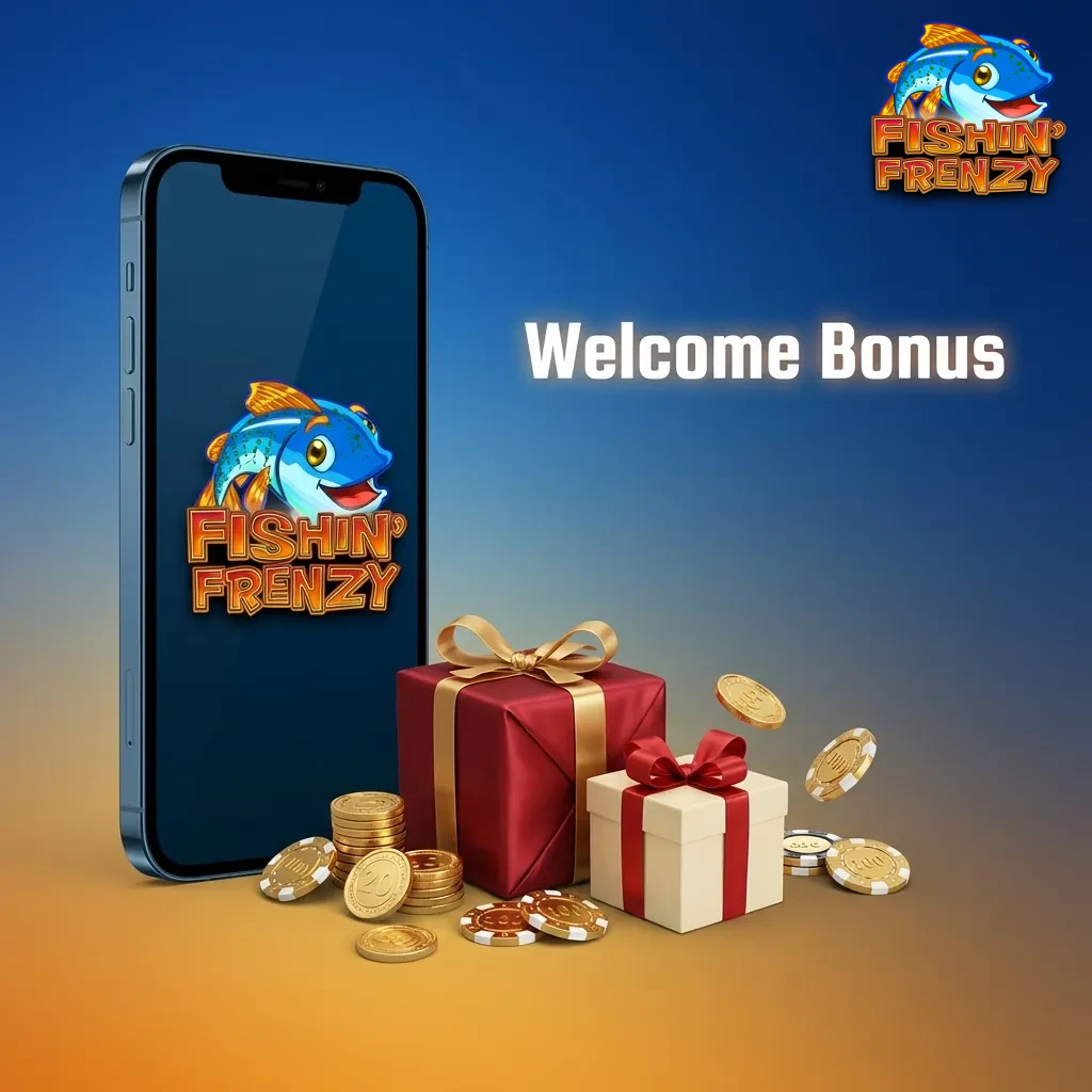 New casino player receiving welcome bonus with matched deposit percentage and free spins for Fishin Frenzy slots